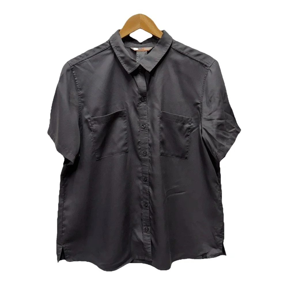 5.11 Tactical Short Sleeve Shirt Celia Mens XL Gray Tail Hem Pleated Button Up